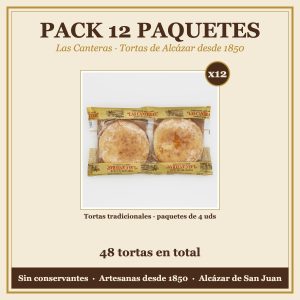 Pack de 12 paquetes de tortas de Alcázar tradicionales: 48 tortas en total