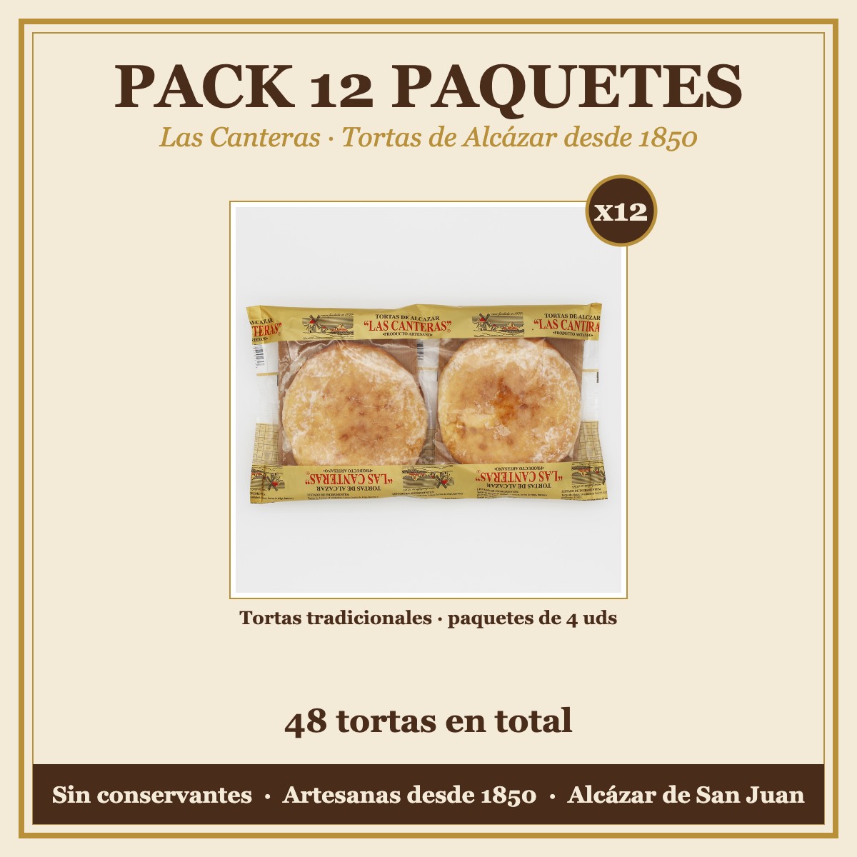 Pack de 12 paquetes de tortas de Alcázar tradicionales: 48 tortas en total